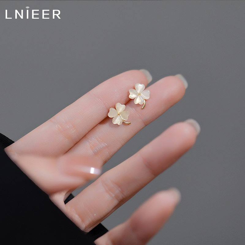 925纯银猫眼石四叶草耳钉女轻奢小众耳环2025新款爆高级感款耳饰送女朋友老婆情人节七夕生日礼物