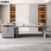 戴劲现代轻奢岩板餐桌岛台茶桌烧水壶一体桌客厅泡茶桌椅2.4米单桌