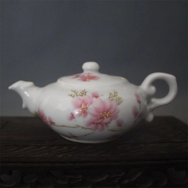 美帮汇景德镇仿古陶瓷研究所1962年落款水点桃花茶壶家居装饰摆件功夫