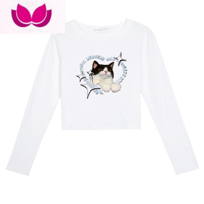 七斓美式复古长袖t恤女2023新款秋季设计感小众修身百搭短款辣妹上衣