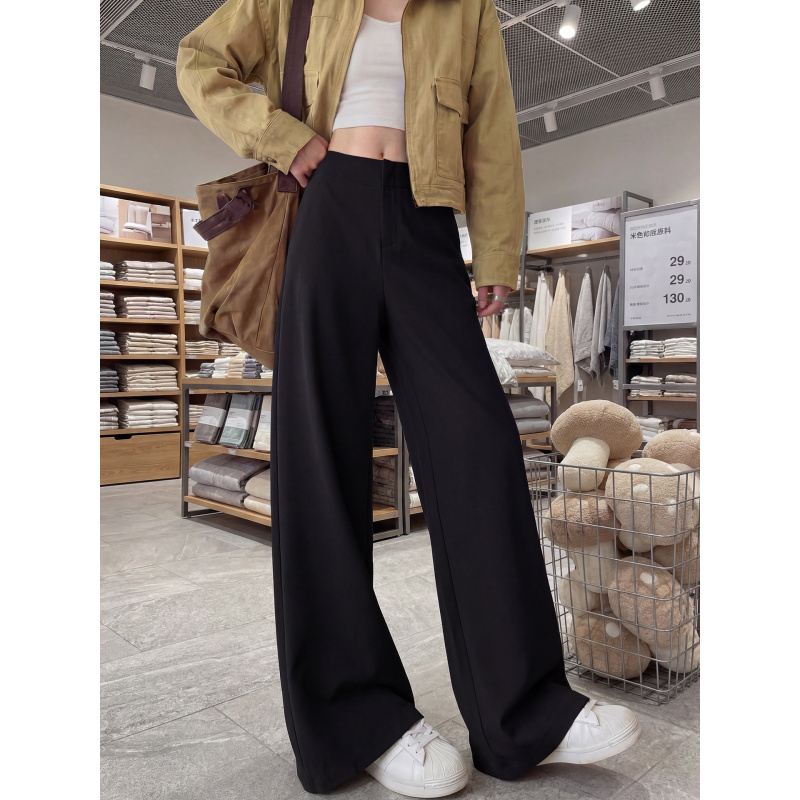 卡其色阔腿裤女裤子2026新款春秋季老钱风大码胖mm宽松显瘦西装裤_596