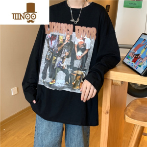 YANXU美式高街t恤男长袖潮牌hiphop衣服ins潮流打底衫宽松秋季卫衣