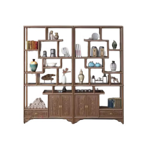 锦北 博古架多宝阁茶叶架子新中式客厅办公室隔断置物架两门一斗博古架