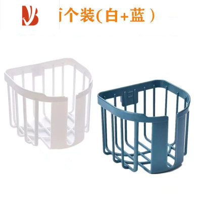 三维工匠免打孔圆形卫生纸置物架子卫生间纸巾盒壁挂式厕所放厕纸架卷纸盒 +[白色+蓝色]+贴片2个