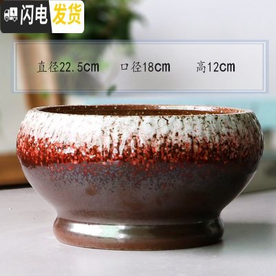 三维工匠铜钱花盆水仙花睡莲碗莲无孔家用陶瓷水养水培多肉大号 雪花红柱形(无孔) 大花盆容器