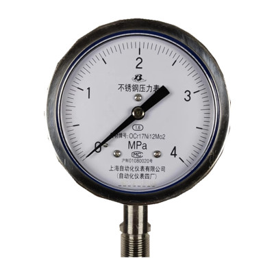 上自仪不锈钢/隔膜压力表Y-100BF 接口M20×1.5 量程0-4Mpa带三色环