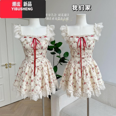 YIBUSHENG恋爱告急 碎花甜美初恋设计感季连衣裙女气质吊带裙