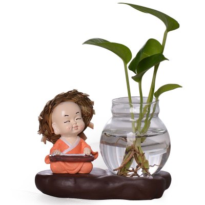 草帽-不说-1创意玻璃摆件和尚小花器家居装饰品茶桌绿萝花插花瓶陶瓷水培容器家居饰品花器/花瓶
