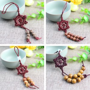 法轮结吊坠天然木质小挂件佛珠手串项链DIY配件材料流苏玉佩挂绳送女朋友老婆情人节七夕生日礼物