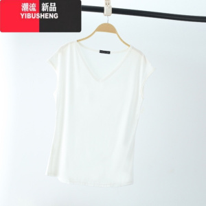 YIBUSHENG薄款无袖T恤女莫代尔季纯色V领短袖上衣宽松大码休闲背心打底衫