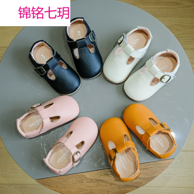 锦铭七玥韩版春季新款真皮0-1岁婴幼儿鞋子2018女宝宝软底丁字学步单鞋