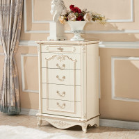 欧式五斗柜 法式五斗橱 简欧实木雕花珠光白色储物柜收纳柜抽屉柜