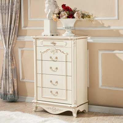 欧式五斗柜 法式五斗橱 简欧实木雕花珠光白色储物柜收纳柜抽屉柜