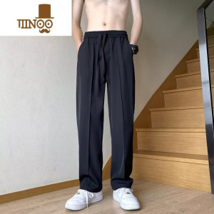 YANXU裤子男直筒宽松冰丝夏季薄款休闲长裤垂坠感拖地裤潮牌感西裤
