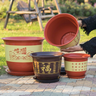 [补贴10%]大口径仿陶瓷树脂大花盆塑料清仓客厅绿萝发财树盆栽花盆厂家直销 [2个盆+托盘]