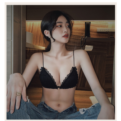 可莉允内衣女美背超薄款不显胸无钢圈细肩带性感骚胸罩前扣法式文胸胸罩