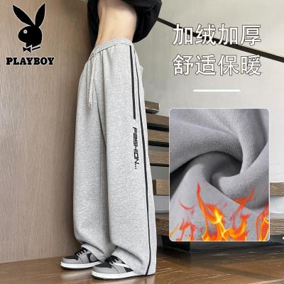 花花公子新款高品质摇粒绒 加绒加厚卫裤裤子男士学生青少年卫裤