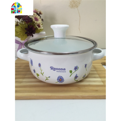 搪瓷带盖双柄汤锅加厚珐琅炖锅汤锅小锅婴儿煮热牛奶锅电磁炉 FENGHOU 20厘米搪瓷盖玫瑰花锅