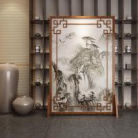 定制中式屏风客厅酒店山水镂空实木遮挡家用玄关隔断花鸟座屏 图案2胡桃木120*180