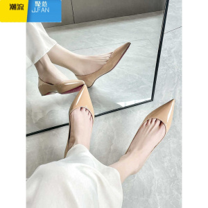 聚范莉特黛诗裸色单鞋女2024夏新款红底鞋气质浅口尖头大码小码平底鞋
