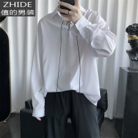 SUNTEK黑暗系男装衬衫小众设计感痞帅冷淡上衣禁欲系复古港味飘带衬衣服衬衫