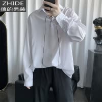 SUNTEK黑暗系男装衬衫小众设计感痞帅冷淡上衣禁欲系复古港味飘带衬衣服衬衫