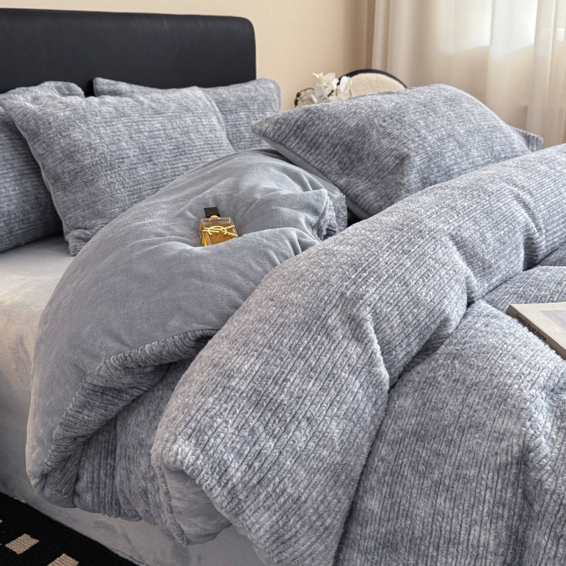 加厚牛奶绒床上四件套冬季保暖简约兔毛珊瑚绒床单被套罩床上用品