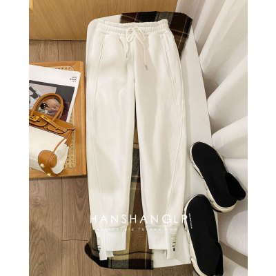 YIBUSHENG早春裤子女2021年新款薄款时尚百搭显高大码休闲束脚运动裤卫裤潮大码女装