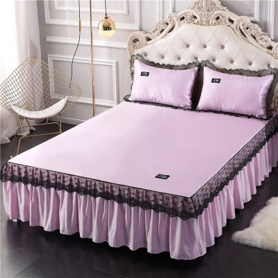 美帮汇床裙夏季冰丝凉席三件套单件夏天带蕾丝花边床罩款夏凉防尘围裙尘 俏皮粉 150cmx200cm