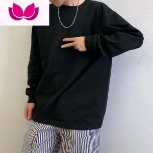 七斓高端潮牌白色纯色宽松圆领打底衫长袖T恤男内搭上衣服白t