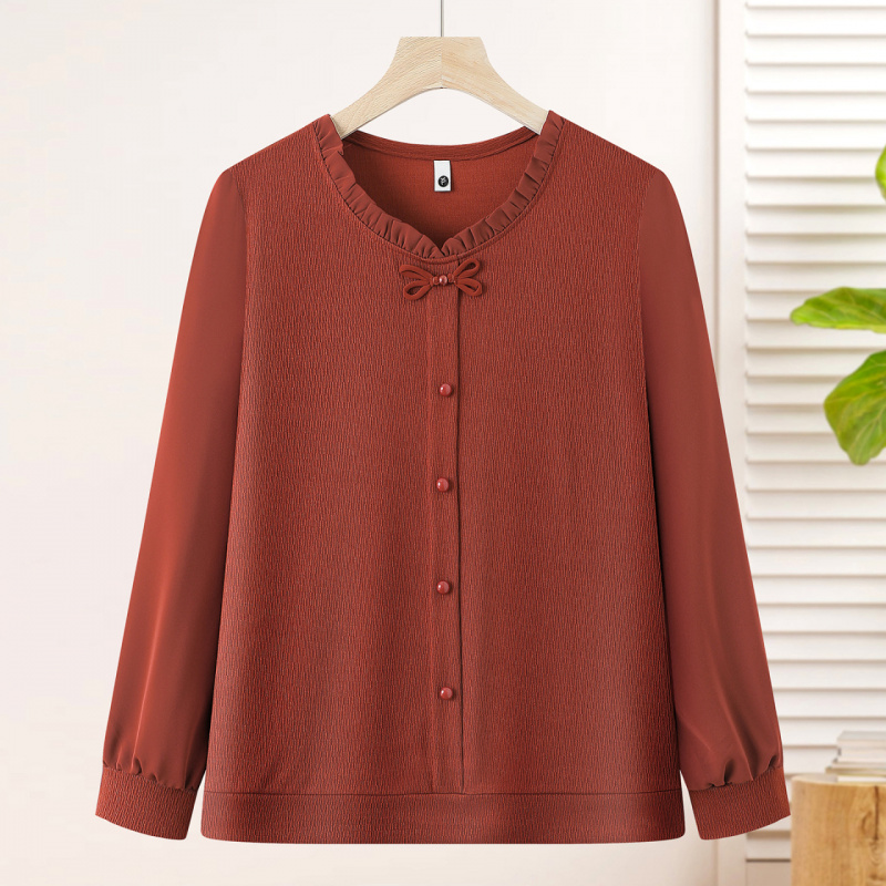 2026年休闲T恤衫洋气妈妈装上衣女大码宽松春秋衣服中老年女装薄