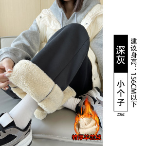 特厚羊羔绒运动裤女秋冬季加绒加厚东北棉裤休闲小个子阔腿卫裤子