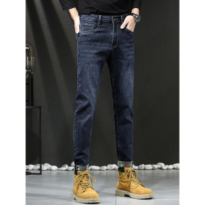 春秋男士裤子牛仔裤刺绣潮牌时尚裤子男潮流修身显瘦小脚裤