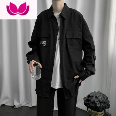 七斓工装衬衫男长袖潮牌ins百搭宽松外套港风日系潮流冬装衬衣