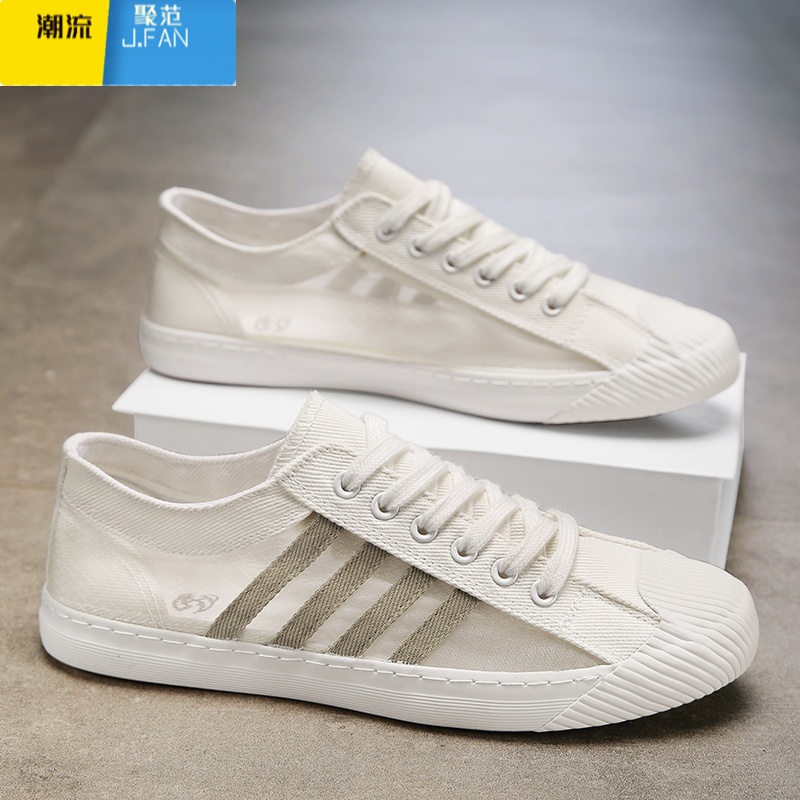 聚范帆布男鞋夏季鞋子男款懒人一脚蹬布鞋男士透气平底板鞋小白鞋