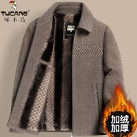 啄木鸟中老年人毛呢夹克男爸爸冬装外套加绒加厚冬季爷爷保暖棉衣