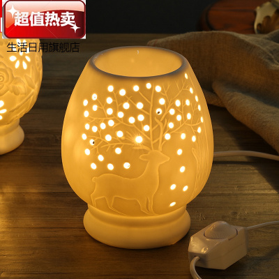 。插电陶瓷香薰灯精油炉熏香机香氛家用卧室浪漫麋鹿磨砂送1灯泡1香水