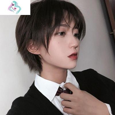 男女通用cos假发短直发韩版帅气日系lolita学生全头套伪正太假毛你那么美深棕色+护理五件套