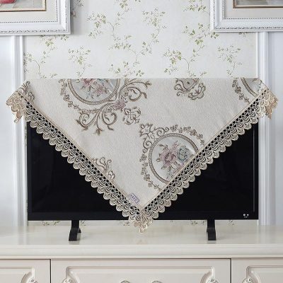 欧式电视机盖布罩套曲面屏防尘罩方巾布艺蕾丝长方形客厅卧 清歌米色小花边 65*65(17-25寸电视机可用)床头柜也可用