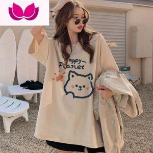 七斓胖mm上衣女chic宽松百搭卡其闺蜜装t恤ins潮大码oversize短袖夏季