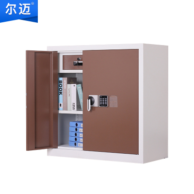 尔迈 电子保密柜钢制智能密码锁办公资料档案柜保密文件柜双保险防盗加厚铁皮柜 白咖套色 单节内二斗