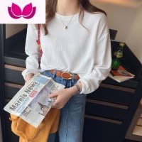 七斓长袖t恤女2023新款纯色设计感小众宽松打底衫内搭华夫格上衣