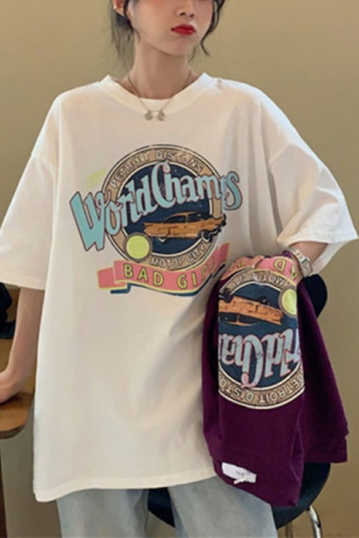 白色T恤女夏季新款韩版宽松大码原宿风网红短袖学生圆领上衣ins潮