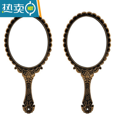 敬平复古宫廷风手柄化妆镜美容院专用纹绣镜便携随身手持手拿高清镜子便携式用镜 黄古铜色--2个装