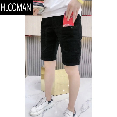 HLCOMAN男士夏季薄款条绒休闲工装短裤韩版潮流百搭直筒纯色运动五分裤男