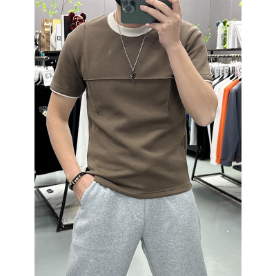 撞色圆领打底衫男士百搭短袖T恤春季新款时尚潮流个性青年宽松款