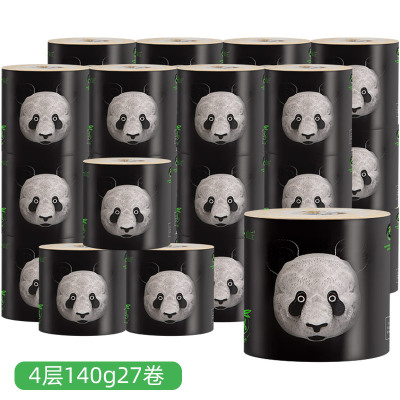 山丘PandaPoo竹浆本色有芯卷纸140g4层27卷箱装卷筒纸有芯卫生纸巾餐巾纸家庭装生活家清专用擦手纸