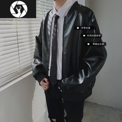 HongZun@春季韩版潮流百搭机车皮夹克青年宽松复古休闲皮衣外套皮衣
