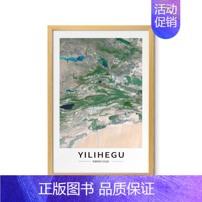 [43*63cm]伊犁河谷 [正版]北斗卫星影像图框挂画 客厅卧室办公室墙面装饰框画图 沙发背景墙壁画 武汉市天山雅鲁藏