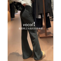 灰色醋酸羊毛喇叭裤女秋冬垂感显瘦瑜伽运动裤加绒加厚糯米微喇裤